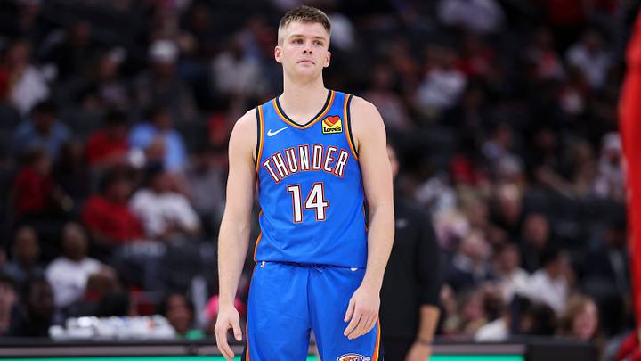 Oct 15, 2026; Houston, Texas, USA; Oklahoma City Thunder guard Bennett Stirtz (14) on the court during the game against the Houston Rockets at Toyota Center. Mandatory Credit: Troy Taormina-Imagn Images Oct 15, 2026; Houston, Texas, USA; Oklahoma City Thunder guard Bennett Stirtz (14) on the court during the game against the Houston Rockets at Toyota Center. Mandatory Credit: Troy Taormina-Imagn Images