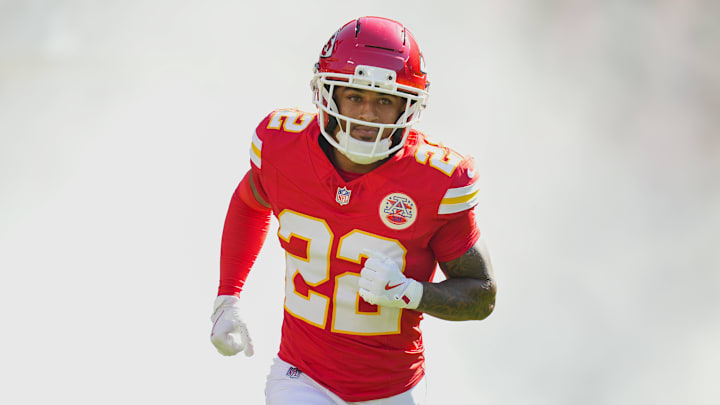 Sep 28, 2025; Kansas City, Missouri, USA; Kansas City Chiefs cornerback Trent McDuffie (22) takes the field prior to a game against the Baltimore Ravens at GEHA Field at Arrowhead Stadium. Mandatory Credit: Jay Biggerstaff-Imagn Images Sep 28, 2025; Kansas City, Missouri, USA; Kansas City Chiefs cornerback Trent McDuffie (22) takes the field prior to a game against the Baltimore Ravens at GEHA Field at Arrowhead Stadium. Mandatory Credit: Jay Biggerstaff-Imagn Images