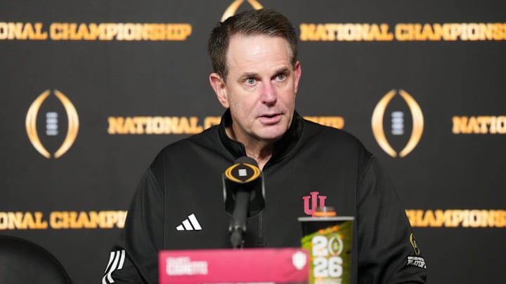 Jan 19, 2026; Miami Gardens, FL, USA; Indiana Hoosiers head coach Curt Cignetti speaks to the media after the College Football Playoff National Championship game against the Miami Hurricanes at Hard Rock Stadium. Mandatory Credit: Kirby Lee-Imagn Images Jan 19, 2026; Miami Gardens, FL, USA; Indiana Hoosiers head coach Curt Cignetti speaks to the media after the College Football Playoff National Championship game against the Miami Hurricanes at Hard Rock Stadium. Mandatory Credit: Kirby Lee-Imagn Images