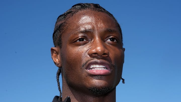 Ohio State Buckeyes receiver Carnell Tate during the NFL Draft prospects clinic.
