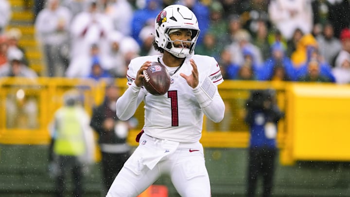 Oct 13, 2024; Green Bay, Wisconsin, USA;  Arizona Cardinals quarterback Kyler Murray (1) during the game against the Green Bay Packers at Lambeau Field.