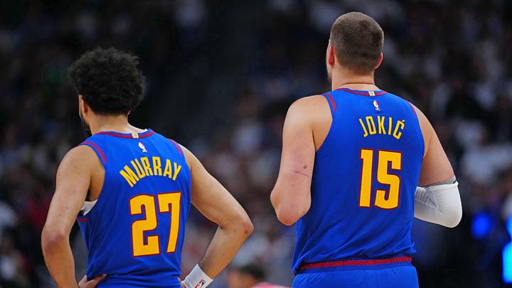May 3, 2025; Denver, Colorado, USA; Denver Nuggets guard Jamal Murray (27) and Denver Nuggets center Nikola Jokic (15) during the first quarter against the LA Clippers during game seven of first round for the 2025 NBA Playoffs at Ball Arena. Mandatory Credit: Ron Chenoy-Imagn Images May 3, 2025; Denver, Colorado, USA; Denver Nuggets guard Jamal Murray (27) and Denver Nuggets center Nikola Jokic (15) during the first quarter against the LA Clippers during game seven of first round for the 2025 NBA Playoffs at Ball Arena. Mandatory Credit: Ron Chenoy-Imagn Images