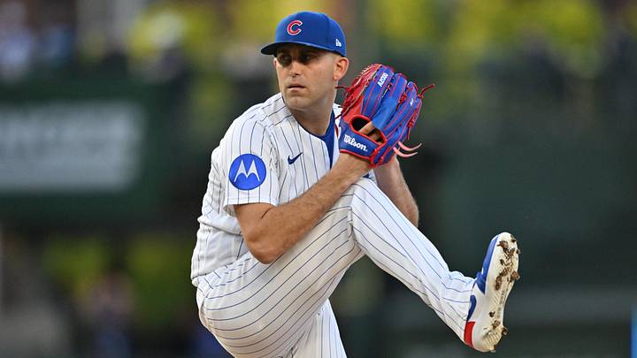 Apr 22, 2026; Chicago, Illinois, USA; Chicago Cubs pitcher Matthew Boyd (16) pitches during the first inning against the Philadelphia Phillies at Wrigley Field. Mandatory Credit: Patrick Gorski-Imagn Images