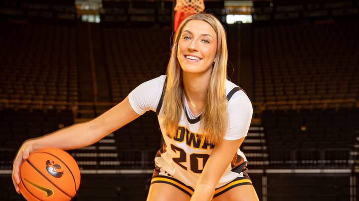 McKenna Woliczko stands for a photo during Iowa Women’s Basketball media day at Carver Hawkeye Arena, Tuesday, October 13, 2026, in Iowa City.