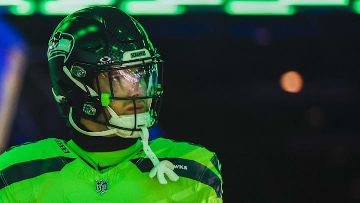 Dec 15, 2024; Seattle, Washington, USA; Seattle Seahawks tight end AJ Barner (88) exits the locker room before pregame warmups against the Green Bay Packers at Lumen Field. 