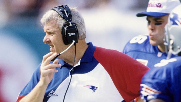Nov 21, 1993; Miami, FL, USA; FILE PHOTO; New England Patriots head coach Bill Parcells on the sidelines against the Miami Dolphins at Pro Player Stadium. Mandatory Credit: Imagn Images
