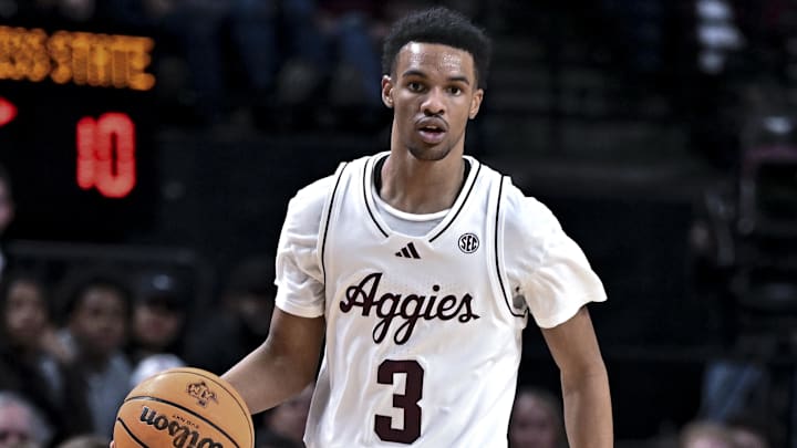 Texas A&M Aggies guard Rylan Griffen (3) dribbles the ball during the first half against the Mississippi State Bulldogs at Reed Arena. Texas A&M Aggies guard Rylan Griffen (3) dribbles the ball during the first half against the Mississippi State Bulldogs at Reed Arena.