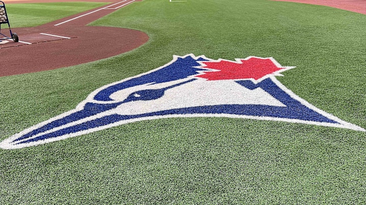 Aug 14, 2022; Toronto, Ontario, CAN; The Toronto Blue Jays logo during batting practice against the Cleveland Guardians at Rogers Centre. Mandatory Credit: Nick Turchiaro-Imagn Images Aug 14, 2022; Toronto, Ontario, CAN; The Toronto Blue Jays logo during batting practice against the Cleveland Guardians at Rogers Centre. Mandatory Credit: Nick Turchiaro-Imagn Images