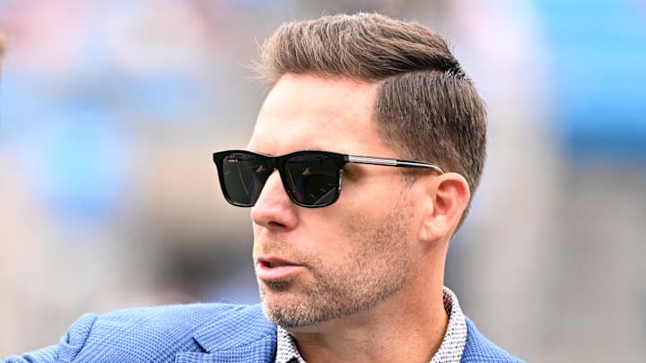 Sep 29, 2024; Charlotte, North Carolina, USA;  Carolina Panthers general manager Dan Morgan before the game at Bank of America Stadium. Mandatory Credit: Bob Donnan-Imagn Images