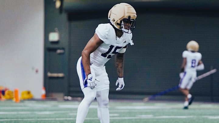 Rahim Wright II sets up at safety during UW spring ball. Rahim Wright II sets up at safety during UW spring ball.