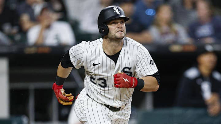 Aug 27, 2025; Chicago, Illinois, USA; Chicago White Sox left fielder Andrew Benintendi (23) rounds the bases after hitting a solo home run against the Kansas City Royals during the fourth inning at Rate Field. Mandatory Credit: Kamil Krzaczynski-Imagn Images Aug 27, 2025; Chicago, Illinois, USA; Chicago White Sox left fielder Andrew Benintendi (23) rounds the bases after hitting a solo home run against the Kansas City Royals during the fourth inning at Rate Field. Mandatory Credit: Kamil Krzaczynski-Imagn Images