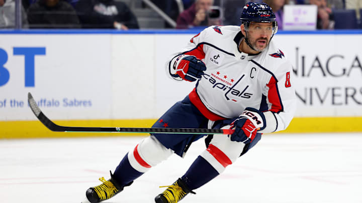 Nov 1, 2025; Buffalo, New York, USA; Washington Capitals left wing Alex Ovechkin (8) looks for the puck during the first period against the Buffalo Sabres at KeyBank Center. Mandatory Credit: Timothy T. Ludwig-Imagn Images Nov 1, 2025; Buffalo, New York, USA; Washington Capitals left wing Alex Ovechkin (8) looks for the puck during the first period against the Buffalo Sabres at KeyBank Center. Mandatory Credit: Timothy T. Ludwig-Imagn Images