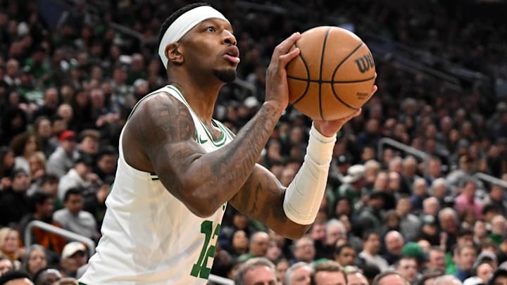 Feb 12, 2025; Boston, Massachusetts, USA; Boston Celtics forward Torrey Craig (12) takes a three-point basket against the San Antonio Spurs during the second quarter at the TD Garden. Mandatory Credit: Brian Fluharty-Imagn Images Feb 12, 2025; Boston, Massachusetts, USA; Boston Celtics forward Torrey Craig (12) takes a three-point basket against the San Antonio Spurs during the second quarter at the TD Garden. Mandatory Credit: Brian Fluharty-Imagn Images