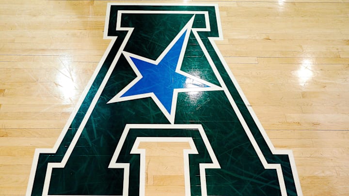 Mar 1, 2018; New Orleans, LA, USA; American Athletic Conference logo on the court before the game between the Tulane Green Wave and the Cincinnati Bearcats at Devlin Fieldhouse.