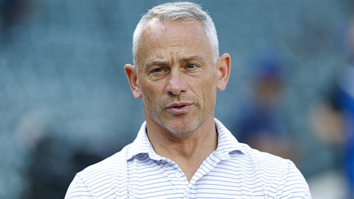 Jul 3, 2025; Chicago, Illinois, USA; Chicago Cubs president of baseball operations Jed Hoyer speaks before a baseball game between the Chicago Cubs and Cleveland Guardians at Wrigley Field. 