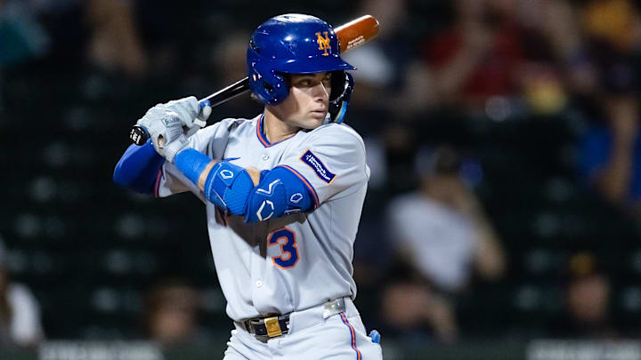 Nov 9, 2025; Mesa, AZ, USA; New York Mets outfielder Nick Morabito during the Arizona Fall League Fall Stars Game at Sloan Park. Mandatory Credit: Mark J. Rebilas-Imagn Images Nov 9, 2025; Mesa, AZ, USA; New York Mets outfielder Nick Morabito during the Arizona Fall League Fall Stars Game at Sloan Park. Mandatory Credit: Mark J. Rebilas-Imagn Images