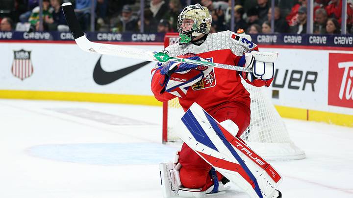 ST PAUL, MINNESOTA - JANUARY 05: Michal Orsulak #30 of Czechia passes the puck against Sweden in the first period of the Gold medal game during the IIHF World Junior Hockey Championship at Grand Casino Arena on January 05, 2026 in St Paul, Minnesota. (Photo by David Berding/Getty Images)