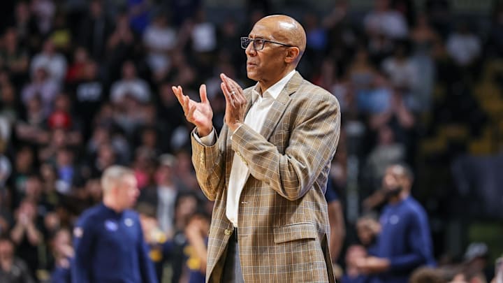 Feb 14, 2026; Orlando, Florida, USA; UCF Knights head coach Johnny Dawkins reacts during the first half against the West Virginia Mountaineers at Addition Financial Arena. Mandatory Credit: Mike Watters-Imagn Images