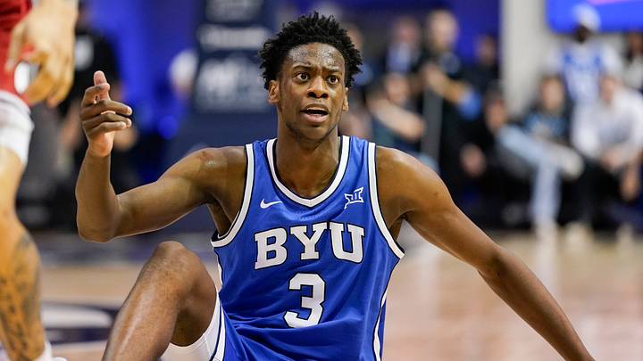 Jan 24, 2026; Provo, Utah, USA; BYU Cougars forward AJ Dybantsa (3) reacts during the first half against the Utah Utes at Marriott Center. Mandatory Credit: Aaron Baker-Imagn Images Jan 24, 2026; Provo, Utah, USA; BYU Cougars forward AJ Dybantsa (3) reacts during the first half against the Utah Utes at Marriott Center. Mandatory Credit: Aaron Baker-Imagn Images