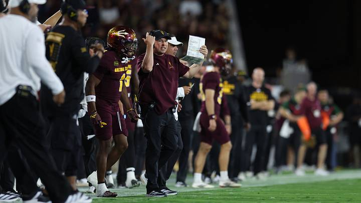 Oct 3, 2026; Tempe, Arizona, USA; Arizona State Sun Devils head coach Kenny Dillingham calls a timeout against the Baylor Bears during the first quarter at Mountain America Stadium. Mandatory Credit: Anna Carrington-Imagn Images Oct 3, 2026; Tempe, Arizona, USA; Arizona State Sun Devils head coach Kenny Dillingham calls a timeout against the Baylor Bears during the first quarter at Mountain America Stadium. Mandatory Credit: Anna Carrington-Imagn Images