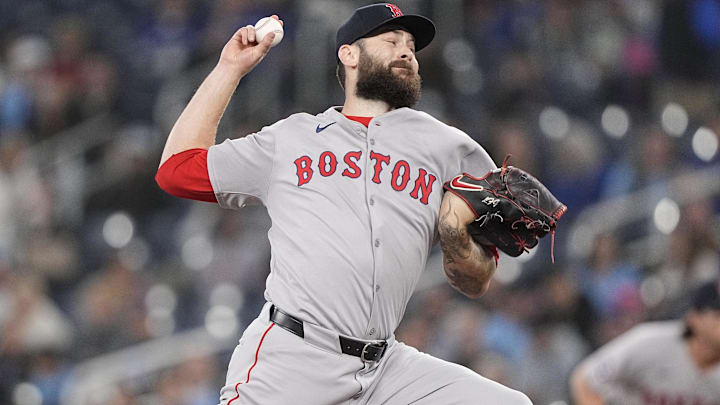Boston Red Sox starting pitcher Lucas Giolito (54) pitches to the Toronto Blue Jays during the first inning at Rogers Centre.