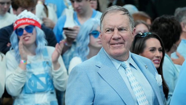 Mar 8, 2025; Chapel Hill, North Carolina, USA; North Carolina Tar Heels football coach Bill Belichick before the game at Dean E. Smith Center. Mandatory Credit: Bob Donnan-Imagn Images