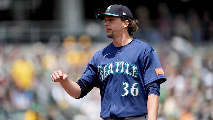 May 27, 2026; West Sacramento, California, USA; Seattle Mariners pitcher Logan Gilbert (36) walks towards the dugout after recording an out against the Athletics in the first inning at Sutter Health Park. Mandatory Credit: Cary Edmondson-Imagn Images