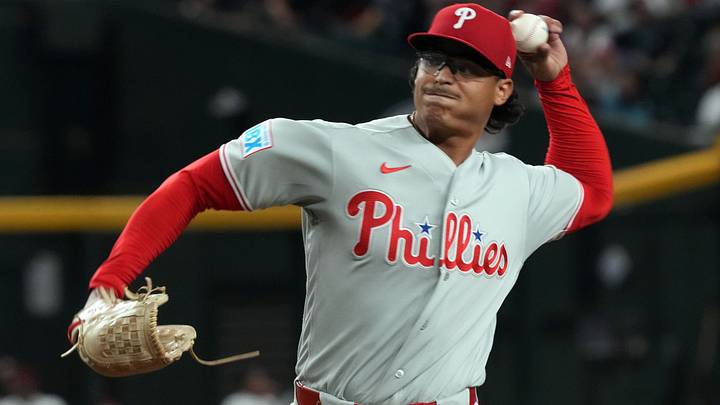 Sep 1, 2026; Phoenix, Arizona, USA;  Philadelphia Phillies pitcher Jesus Luzardo (44) throws against the Arizona Diamondbacks in the first inning at Chase Field.  Mandatory Credit: Rick Scuteri-Imagn Images