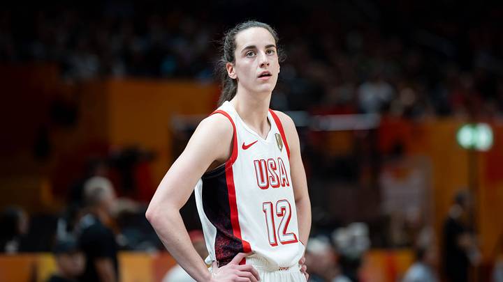 Caitlin Clark during a FIBA World Cup game. Caitlin Clark during a FIBA World Cup game.
