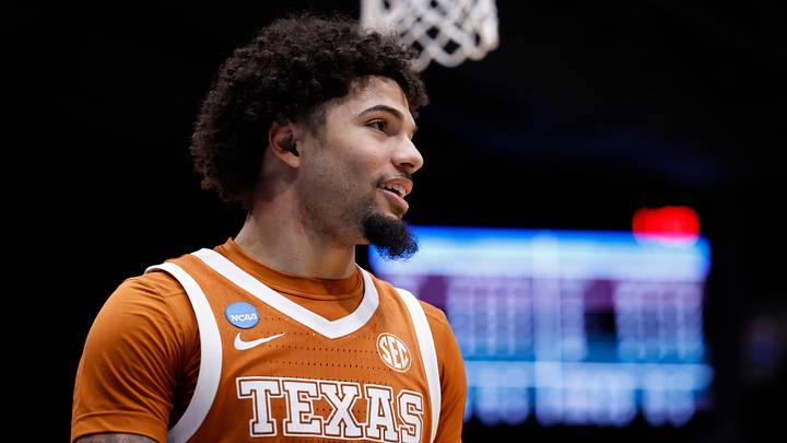 Texas Longhorns guard Jordan Pope (0) reacts in the second half against the NC State Wolfpack during a first four game of the men's 2026 NCAA Tournament at University of Dayton Arena. Texas Longhorns guard Jordan Pope (0) reacts in the second half against the NC State Wolfpack during a first four game of the men's 2026 NCAA Tournament at University of Dayton Arena.