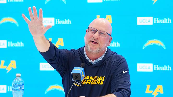 Apr 16, 2026; El Segundo, CA, USA; Los Angeles Chargers general manager Joe Hortiz speaks at press conference at The Bolt. Mandatory Credit: Kirby Lee-Imagn Images Apr 16, 2026; El Segundo, CA, USA; Los Angeles Chargers general manager Joe Hortiz speaks at press conference at The Bolt. Mandatory Credit: Kirby Lee-Imagn Images