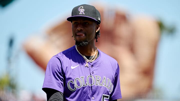 May 4, 2025; San Francisco, California, USA; Colorado Rockies pitcher Angel Chivilli (57) walks to the dugout after the fifth inning against the San Francisco Giants at Oracle Park. Mandatory Credit: Robert Edwards-Imagn Images May 4, 2025; San Francisco, California, USA; Colorado Rockies pitcher Angel Chivilli (57) walks to the dugout after the fifth inning against the San Francisco Giants at Oracle Park. Mandatory Credit: Robert Edwards-Imagn Images