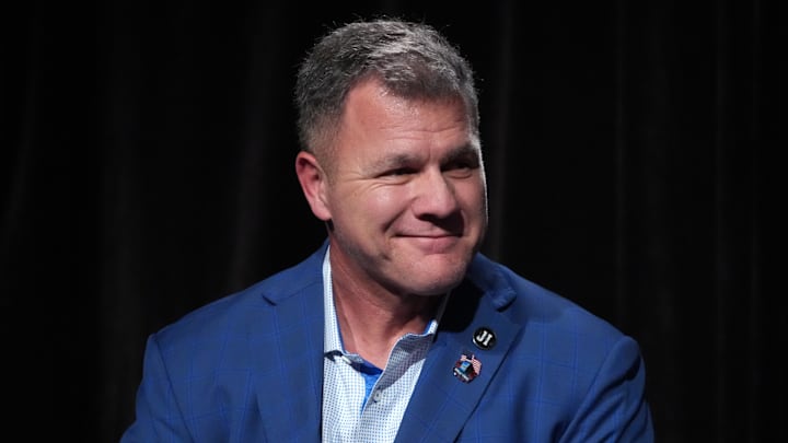 Feb 5, 2026; San Franciso, CA, USA; Adam Vinatieri during a press conference introducing the NFL Hall of Fame Class of 2026 at Palace of Fine Arts. Mandatory Credit: Kirby Lee-Imagn Images