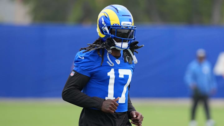 May 28, 2025; Woodland Hills, CA, USA; Los Angeles Rams receiver Davante Adams (17) during organized team activities at Rams Practice Facility. Mandatory Credit: Kirby Lee-Imagn Images May 28, 2025; Woodland Hills, CA, USA; Los Angeles Rams receiver Davante Adams (17) during organized team activities at Rams Practice Facility. Mandatory Credit: Kirby Lee-Imagn Images