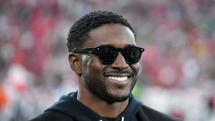 Jan 1, 2025; Pasadena, California, USA; Southern California Trojans former running back and Rose Bowl Hall of Fame inductee Reggie Bush during a CFP Quarterfinal at Rose Bowl Stadium. 