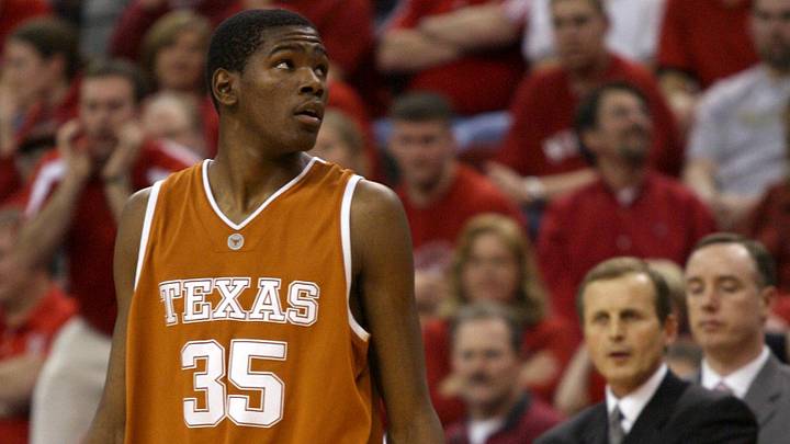 Jan 24, 2007; Lincoln, NE, USA; Texas Longhorns forward Kevin Durant (35) looks to the clock with his head coach Rick Barnes in the background against the Nebraska Cornhuskers in the second half at the Bob Devaney Sports Center. Texas led at the half 31-28 and won 62-61. Mandatory Credit: Bruce Thorson-Imagn Images Copyright (c) 2007 Bruce Thorson Jan 24, 2007; Lincoln, NE, USA; Texas Longhorns forward Kevin Durant (35) looks to the clock with his head coach Rick Barnes in the background against the Nebraska Cornhuskers in the second half at the Bob Devaney Sports Center. Texas led at the half 31-28 and won 62-61. Mandatory Credit: Bruce Thorson-Imagn Images Copyright (c) 2007 Bruce Thorson
