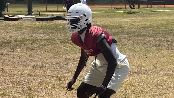 Fort Pierce Westwood rising junior cornerback Jordan Crutchfield gets in position during practice Friday.