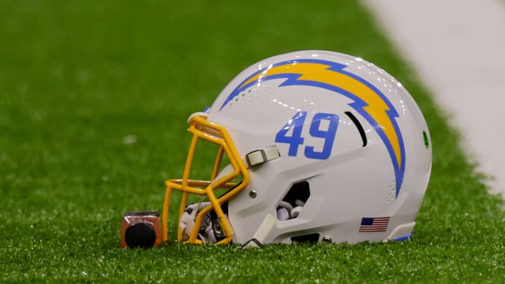 General view of the Los Angeles Chargers helmet.