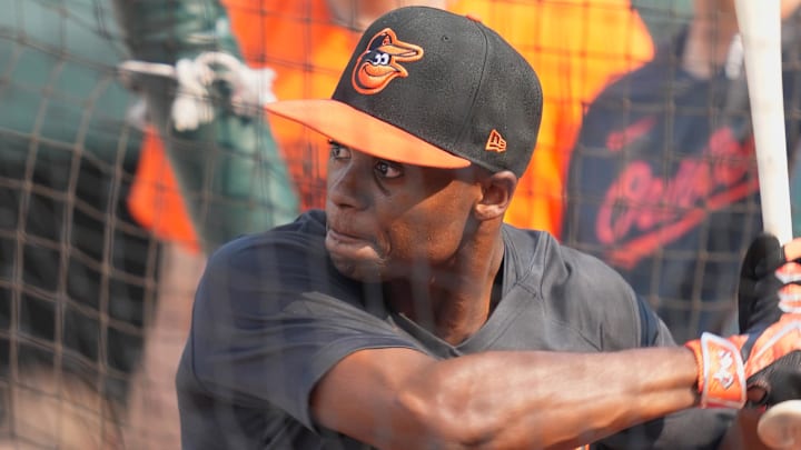 Jul 18, 2023; Baltimore, Maryland, USA; Baltimore Orioles first round draft pick Enrique Bradfield Jr. takes batting practice prior to the game against the Los Angeles Dodgers at Oriole Park at Camden Yards. Jul 18, 2023; Baltimore, Maryland, USA; Baltimore Orioles first round draft pick Enrique Bradfield Jr. takes batting practice prior to the game against the Los Angeles Dodgers at Oriole Park at Camden Yards.