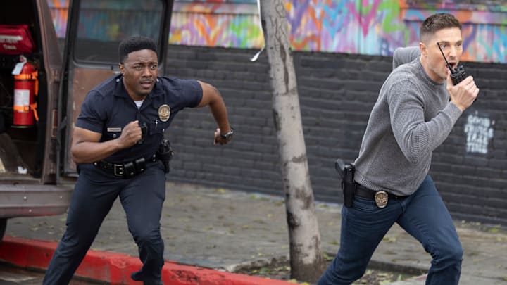 THE ROOKIE - "Punch Card" - After a mafia-related mass casualty, the team is tasked to keep the peace at the hospital. Lucy and Celina work together to investigate the suspects behind the attack. Meanwhile, Tim and Aaron embark on a metro ops mission. TUESDAY, MAY 7 (9:00-10:00 p.m. EDT) on ABC.(DISNEY/Raymond Liu)
TRU VALENTINO, ERIC WINTER