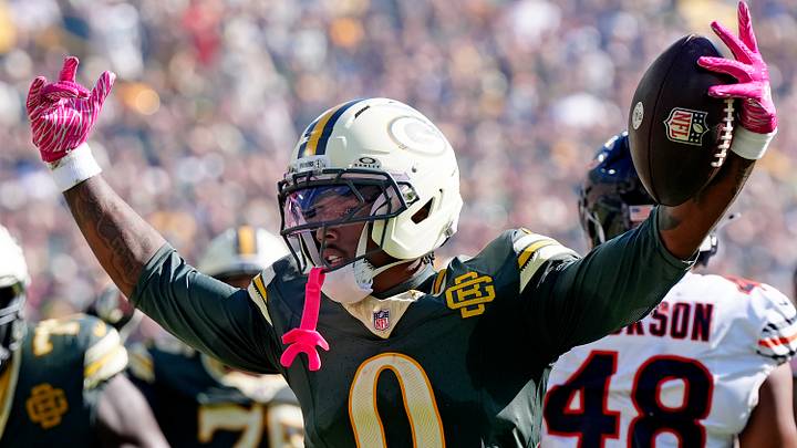 Green Bay Packers wide receiver Matthew Golden (0) celebrates against the Chicago Bears during their football game at Lambeau Field. Mandatory Credit: Wm. Glasheen USAToday Network via IMAGN images Green Bay Packers wide receiver Matthew Golden (0) celebrates against the Chicago Bears during their football game at Lambeau Field. Mandatory Credit: Wm. Glasheen USAToday Network via IMAGN images