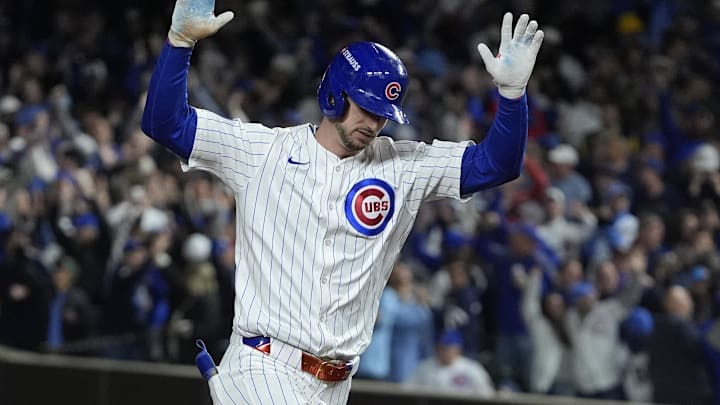 Oct 9, 2025; Chicago, Illinois, USA; Chicago Cubs right fielder Kyle Tucker (30) reacts after hitting a home run against the Milwaukee Brewers during the seventh inning for game four of the NLDS round for the 2025 MLB playoffs at Wrigley Field. Oct 9, 2025; Chicago, Illinois, USA; Chicago Cubs right fielder Kyle Tucker (30) reacts after hitting a home run against the Milwaukee Brewers during the seventh inning for game four of the NLDS round for the 2025 MLB playoffs at Wrigley Field.