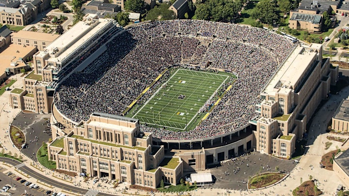 An aerial view of Notre Dame Stadium as the Fighting Irish play Temple in 2017.