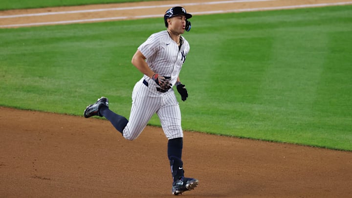 Giancarlo Stanton: Championship Series - Cleveland Guardians v New York Yankees - Game 1