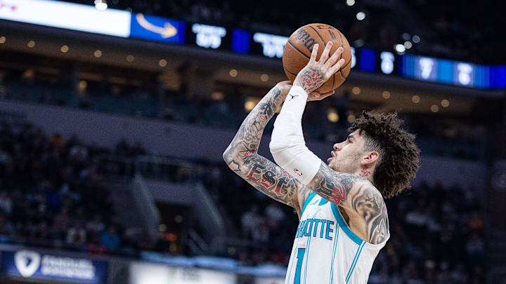 Nov 19, 2025; Indianapolis, IN; Charlotte Hornets guard LaMelo Ball 
