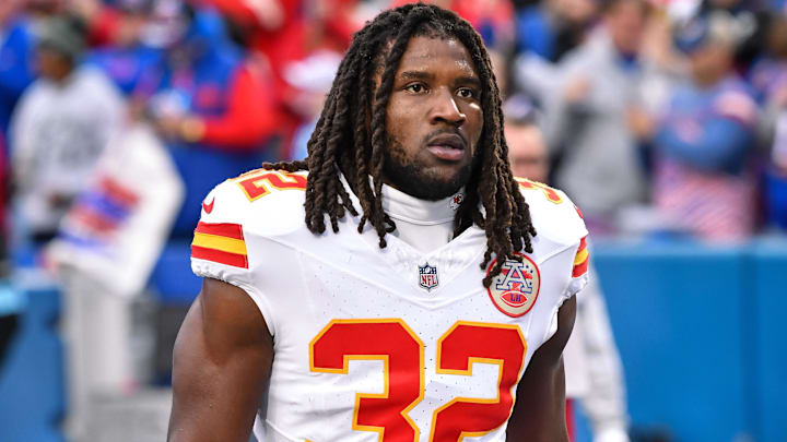 Kansas City Chiefs linebacker Nick Bolton (32) enters the field before a game against the Buffalo Bills at Highmark Stadium.