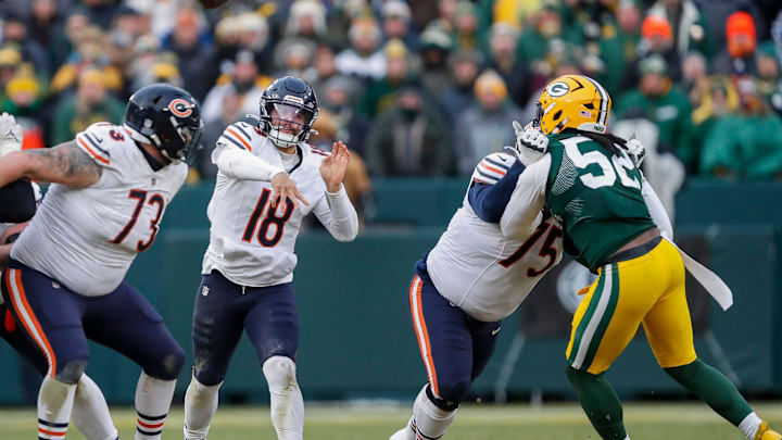 Chicago Bears quarterback Caleb Williams (18) passes the ball against the Green Bay Packers on Sunday, January 5, 2025, at Lambeau Field in Green Bay, Wis. The Bears won the game, 24-22, on a 51-yard field goal as time expired.
Tork Mason/USA TODAY NETWORK-Wisconsin
