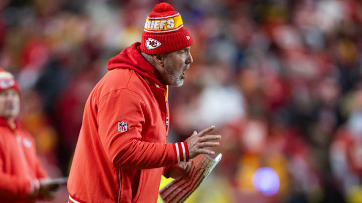 Jan 26, 2025; Kansas City, MO, USA; Kansas City Chiefs special teams coordinator Dave Toub against the Buffalo Bills in the AFC Championship game at GEHA Field at Arrowhead Stadium. Mandatory Credit: Mark J. Rebilas-Imagn Images Jan 26, 2025; Kansas City, MO, USA; Kansas City Chiefs special teams coordinator Dave Toub against the Buffalo Bills in the AFC Championship game at GEHA Field at Arrowhead Stadium. Mandatory Credit: Mark J. Rebilas-Imagn Images