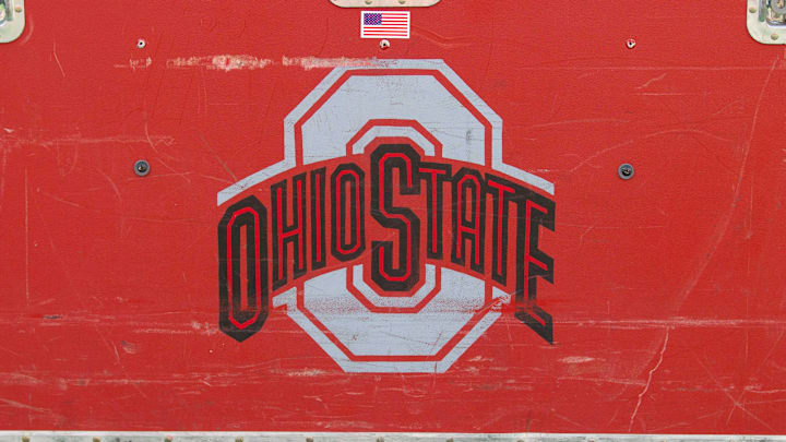 Nov 17, 2012; Madison, WI, USA; The Ohio State Buckeyes logo on a crate on the sidelines prior to the game against the Wisconsin Badgers at Camp Randall Stadium. Ohio State defeated Wisconsin 21-14 in overtime. Mandatory Credit: Jeff Hanisch-Imagn Images Nov 17, 2012; Madison, WI, USA; The Ohio State Buckeyes logo on a crate on the sidelines prior to the game against the Wisconsin Badgers at Camp Randall Stadium. Ohio State defeated Wisconsin 21-14 in overtime. Mandatory Credit: Jeff Hanisch-Imagn Images