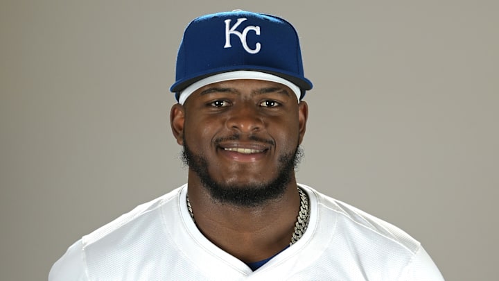Feb 19, 2025; Surprise, AZ, USA; Kansas City Royals starting pitcher Luinder Avila (86) poses for a photo during media day at Camelback Ranch. Mandatory Credit: Jayne Kamin-Oncea-Imagn Images  